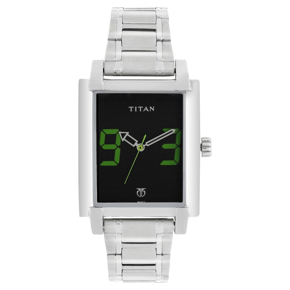 Titan Quartz Analog Black Dial Metal Strap Watch for Men