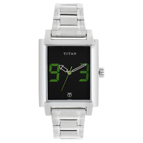 Titan Quartz Analog Black Dial Metal Strap Watch for Men
