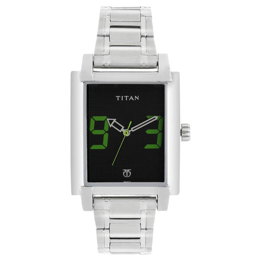 Titan Quartz Analog Black Dial Metal Strap Watch for Men