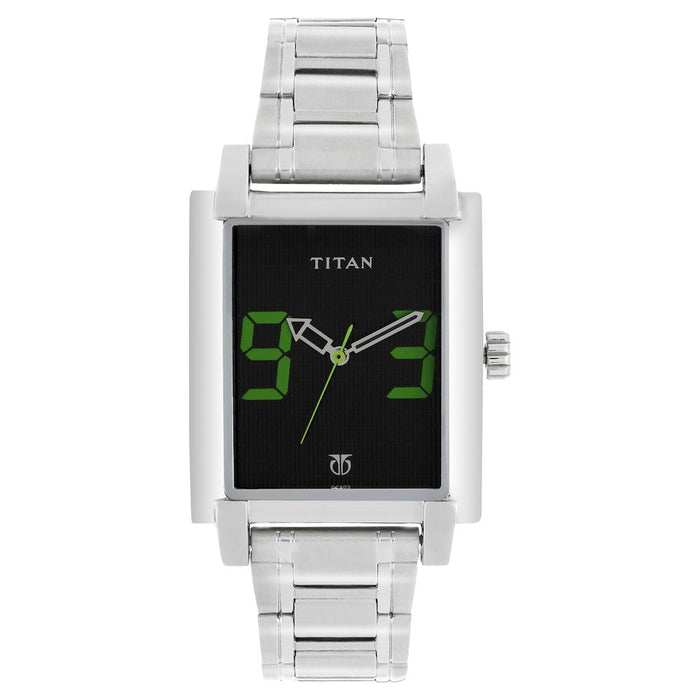 Titan Quartz Analog Black Dial Metal Strap Watch for Men