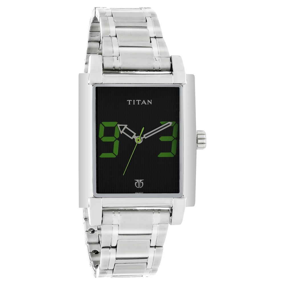 Titan Quartz Analog Black Dial Metal Strap Watch for Men