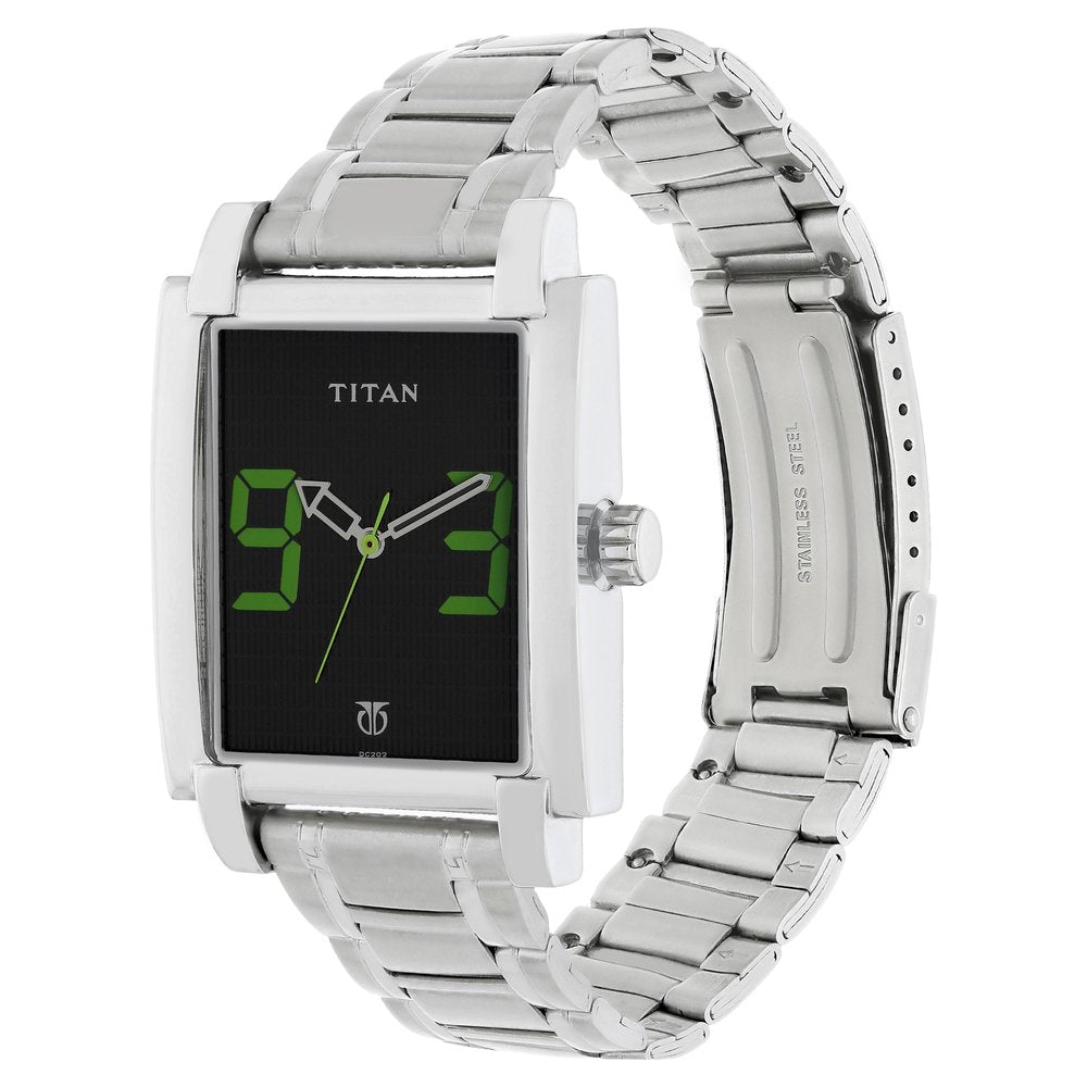 Titan Quartz Analog Black Dial Metal Strap Watch for Men