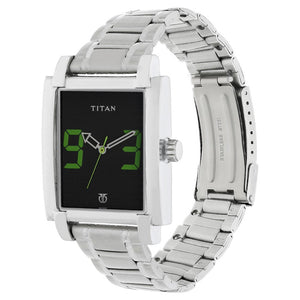 Titan Quartz Analog Black Dial Metal Strap Watch for Men