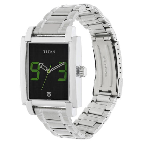Titan Quartz Analog Black Dial Metal Strap Watch for Men