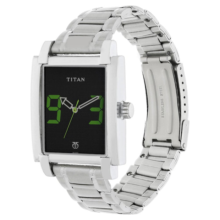 Titan Quartz Analog Black Dial Metal Strap Watch for Men