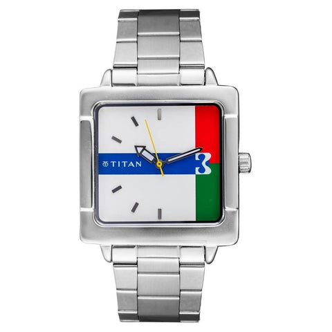 Titan Quartz Analog White Dial Metal Strap Watch for Men