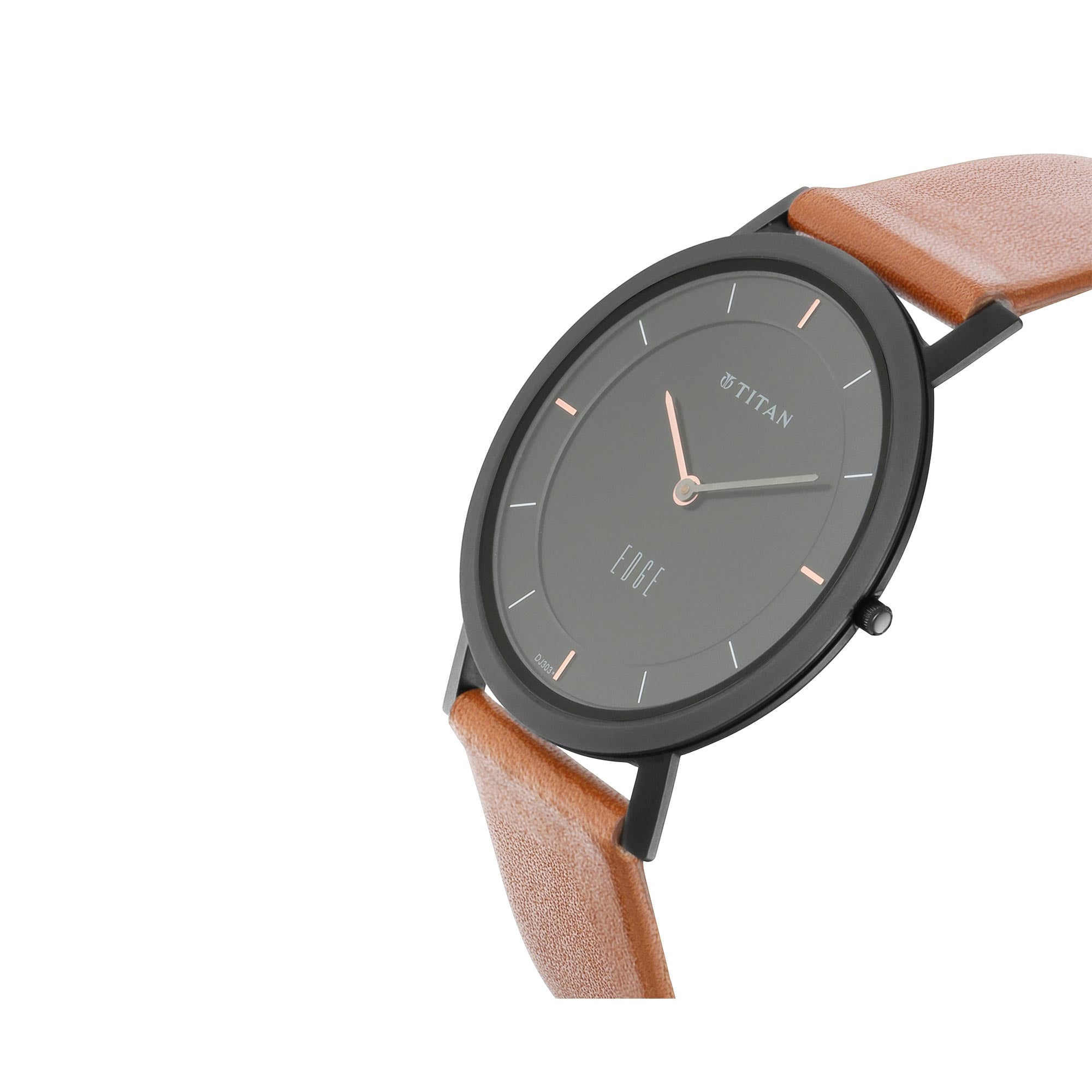 Edge Black Dial Leather Strap Watch 1595NL03