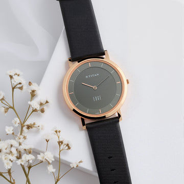 Titan Edge Quartz Anthracite Dial Leather Strap Watch for Men
