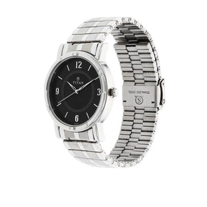 Titan Quartz Analog Black Dial Stainless Steel Strap Watch for Men