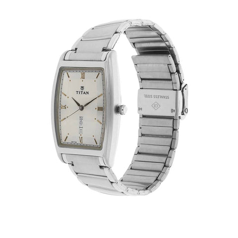 Titan Quartz Analog with Day and Date Silver Dial Stainless Steel Strap Watch for Men