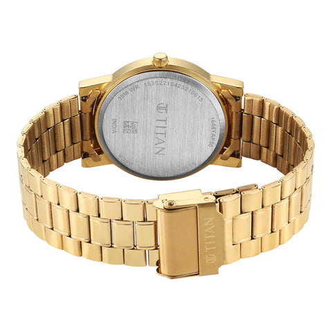 Titan Karishma Beige Dial Gold Stainless Steel Strap Analog with Day Date Watch for Men