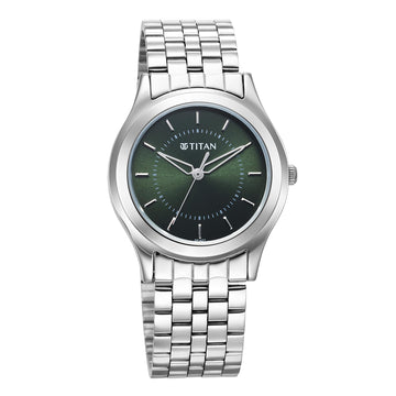 Titan Karishma Zing Quartz Analog Green Dial Stainless Steel Strap Watch for Men