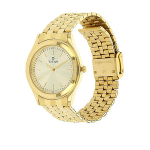 Titan Quartz Analog Champagne Dial Stainless Steel Strap Watch for Men