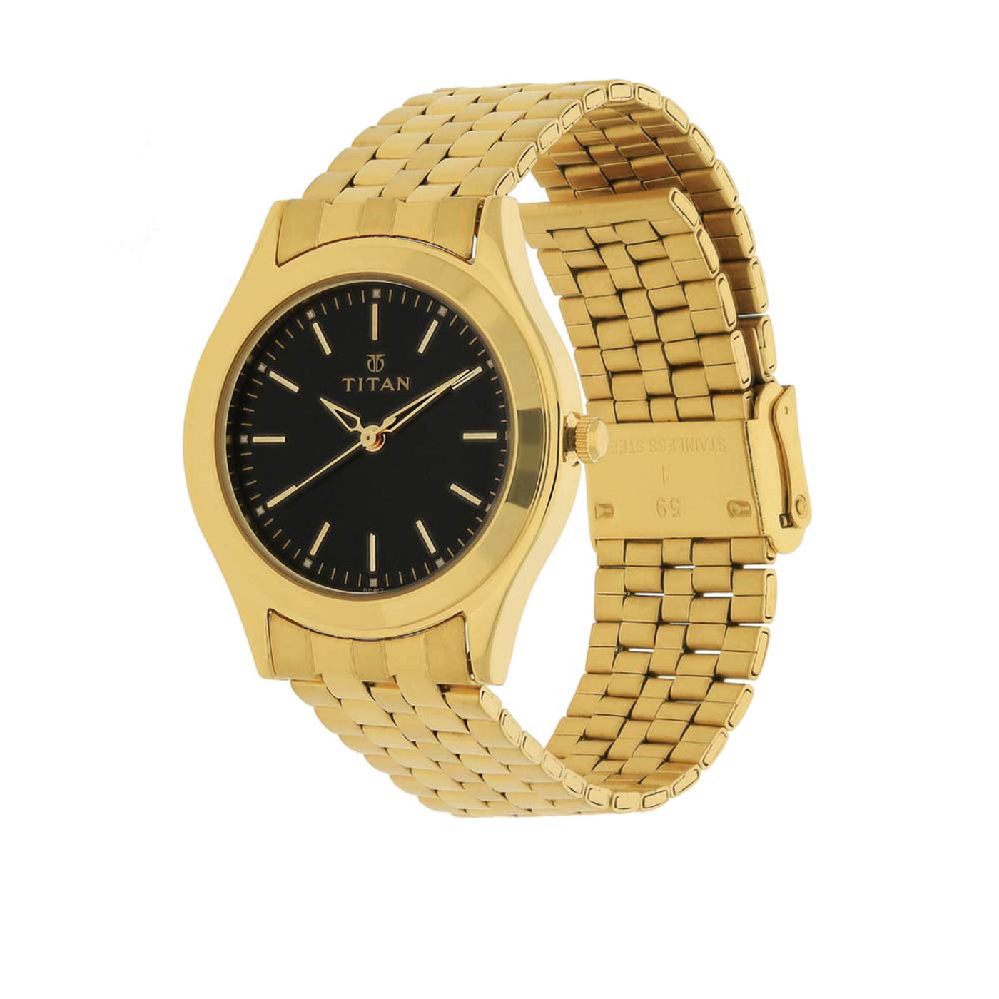 Titan Quartz Analog Black Dial Stainless Steel Strap Watch for Men