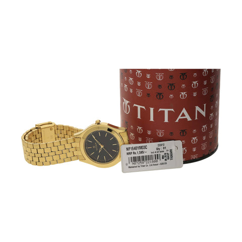 Titan Quartz Analog Black Dial Stainless Steel Strap Watch for Men