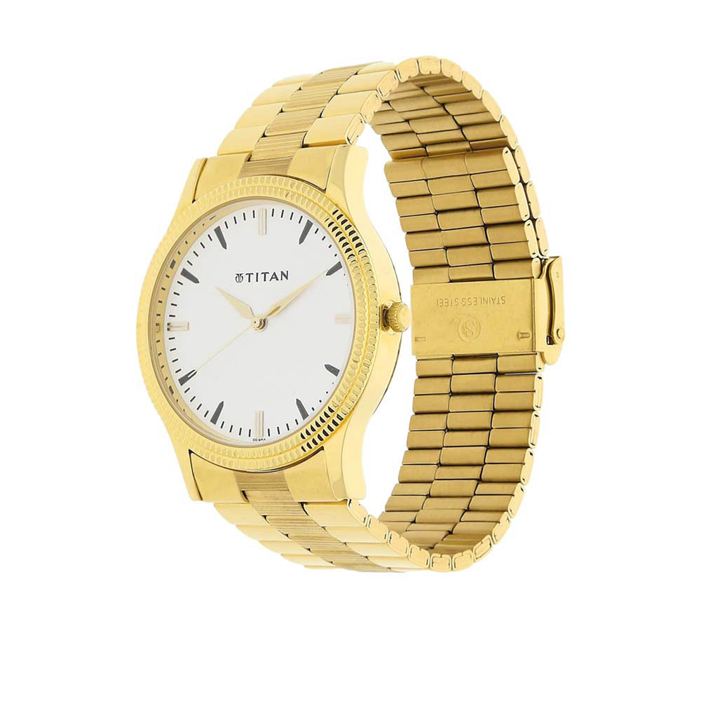Titan Quartz Analog with Day and Date White Dial Stainless Steel Strap Watch for Men