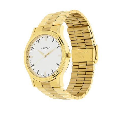Titan Quartz Analog with Day and Date White Dial Stainless Steel Strap Watch for Men