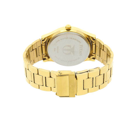 Titan Analog with Day and Date Quartz Champagne Dial Metal Round Stainless Steel Strap watch for Men