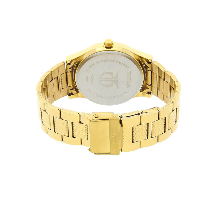 Titan Analog with Day and Date Quartz Champagne Dial Metal Round Stainless Steel Strap watch for Men