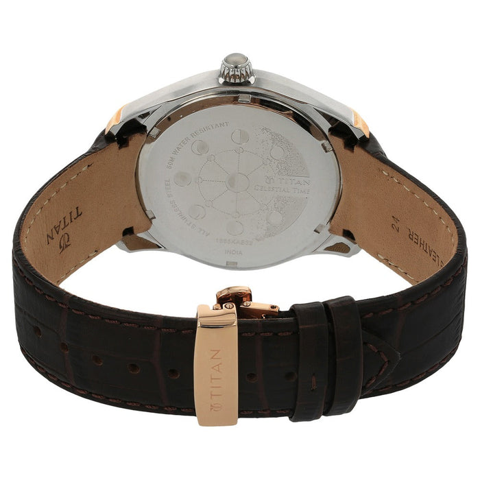 Titan Quartz Analog Moonphase White Dial Leather Strap Watch for Men