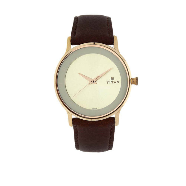 Titan Champagne Dial Analog Leather Strap watch for Men
