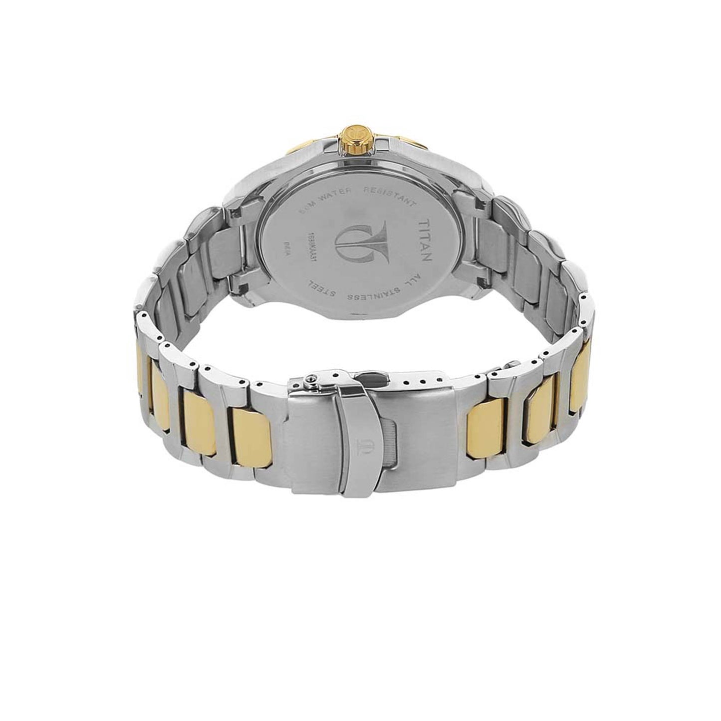 Titan Fashion White Dial Two Toned Stainless Steel Strap Multifunction Quartz Watch for Men