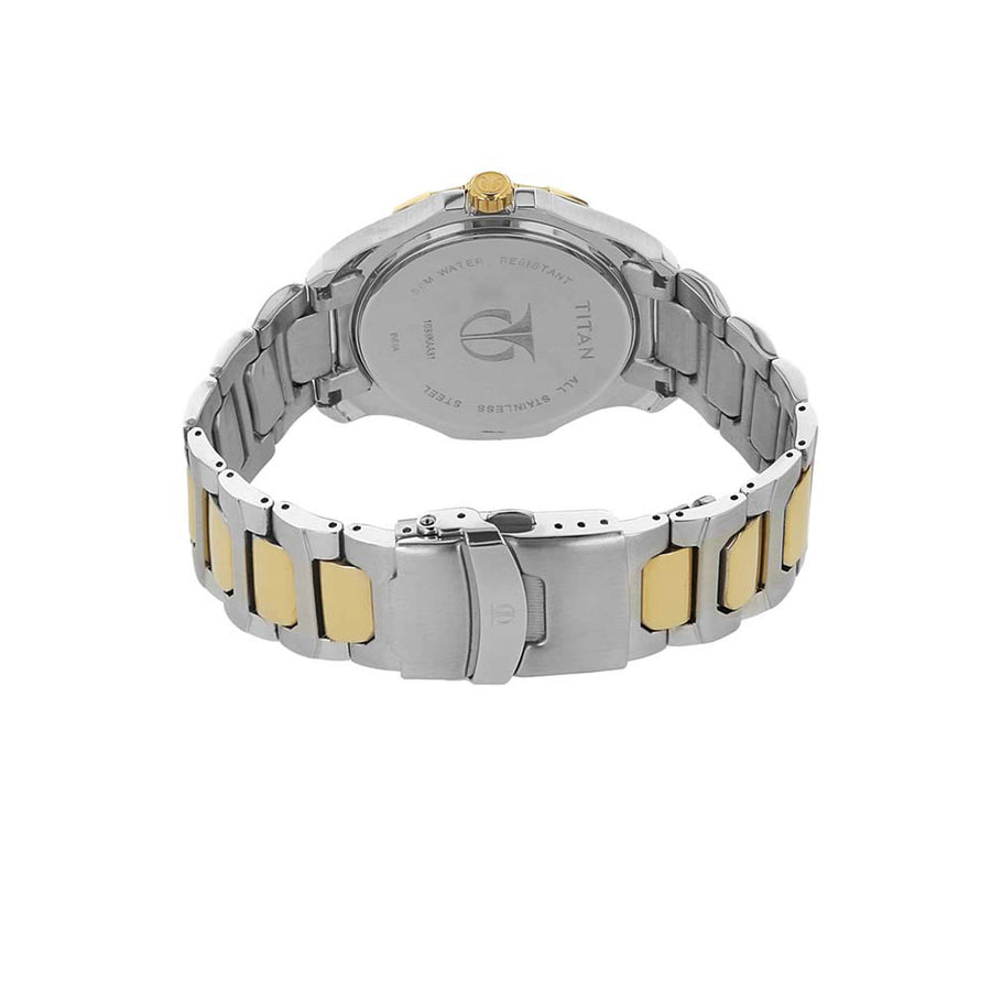 Titan Fashion White Dial Two Toned Stainless Steel Strap Multifunction Quartz Watch for Men