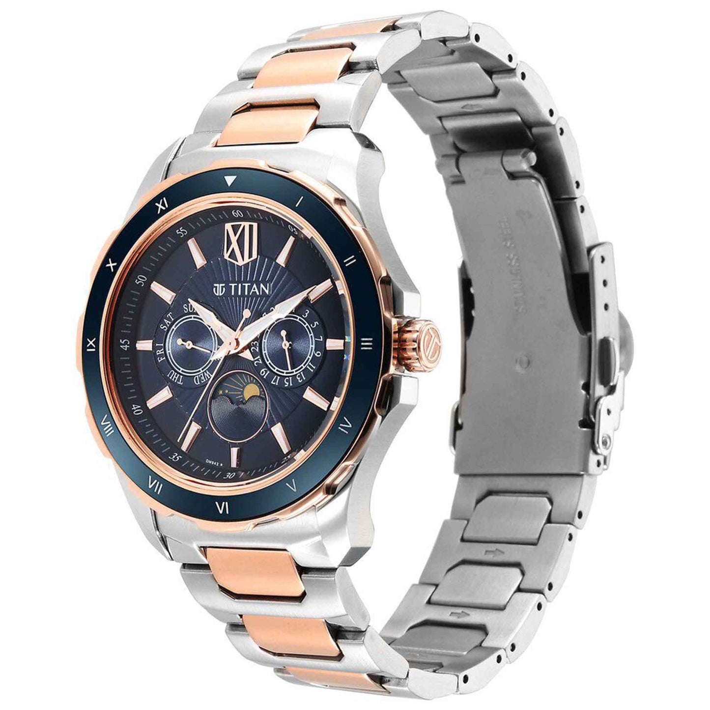 Titan Regalia Premium Blue Dial Quartz Multifunction Stainless Steel Strap watch for Men