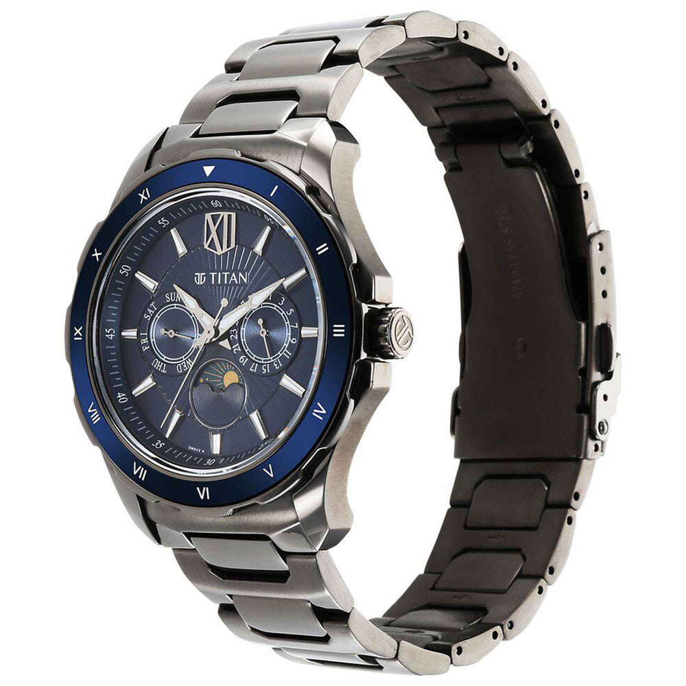 Titan Regalia Blue Dial Grey Metal Strap Multifunction Watch for Men
