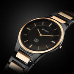 Titan Edge Ceramic Quartz in Midnight Gold with Diamonds and Black Dial Watch for Men