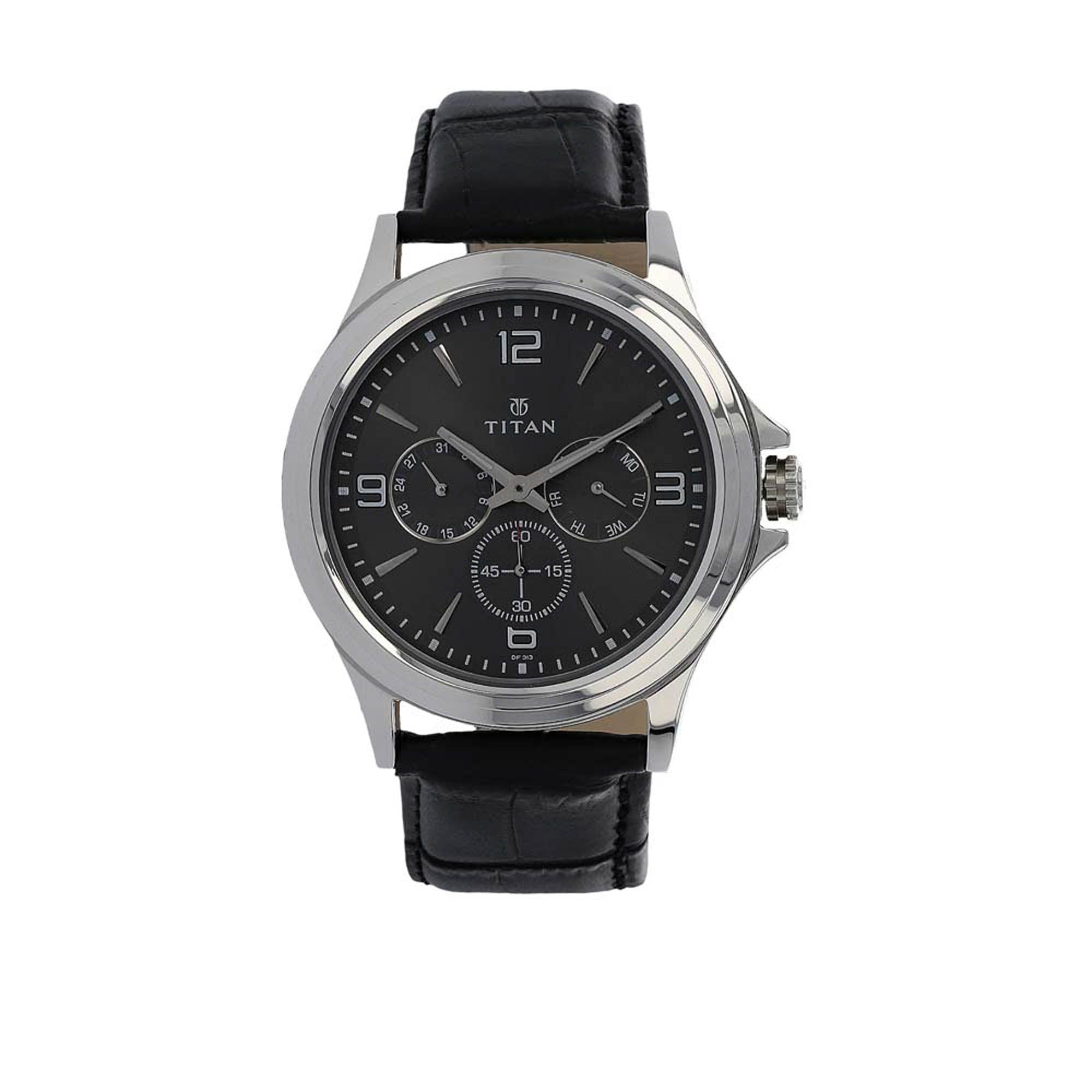 Titan Quartz Multifunction Anthracite Dial Leather Strap watch for Men