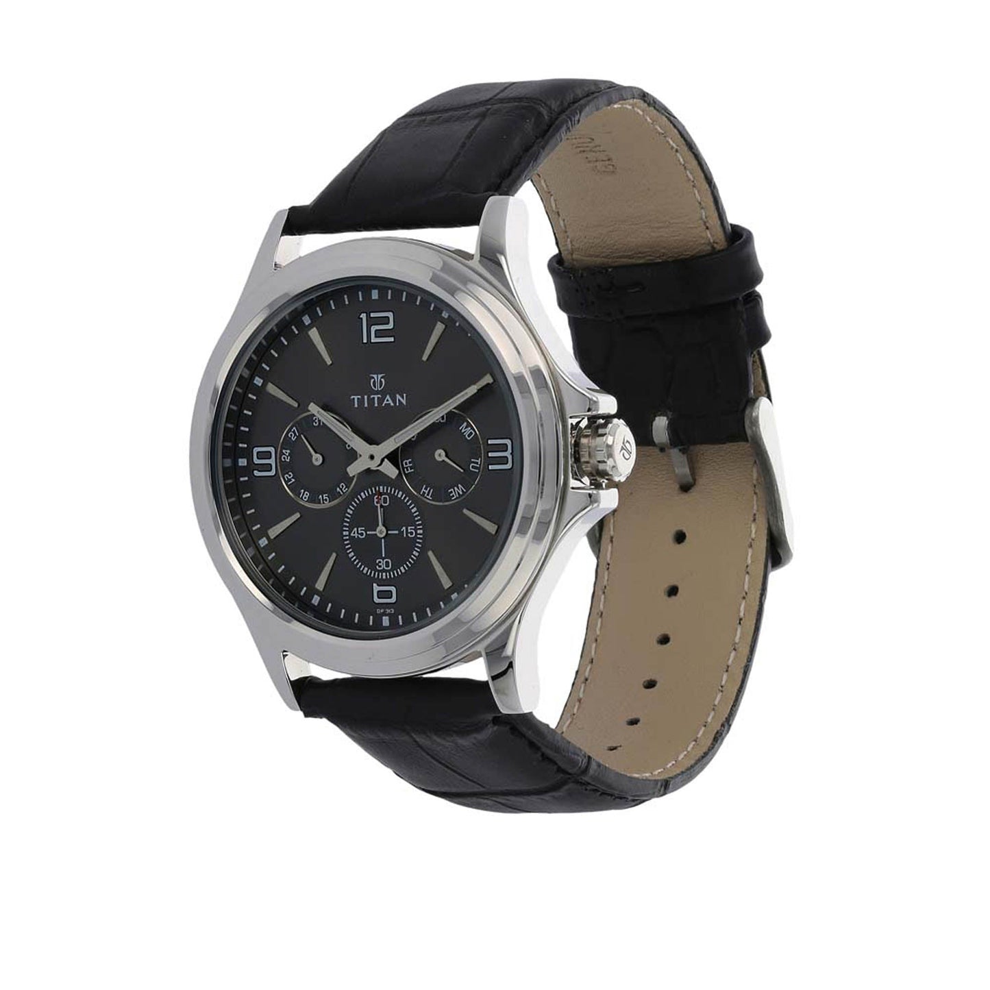 Titan Quartz Multifunction Anthracite Dial Leather Strap watch for Men