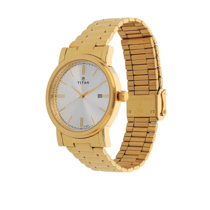 Titan Quartz Analog with Date Silver Dial Stainless Steel Strap Watch for Men