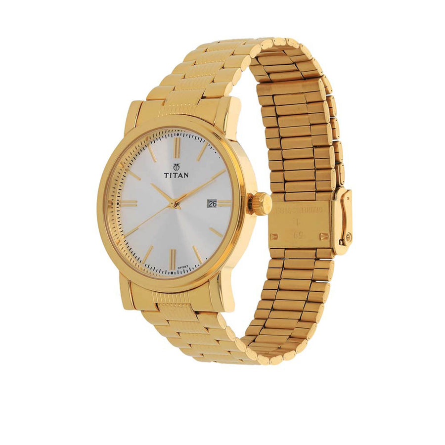 Titan Quartz Analog with Date Silver Dial Stainless Steel Strap Watch for Men