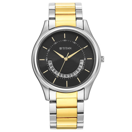 Titan Quartz Analog Black Dial Stainless Steel Strap Watch for Men