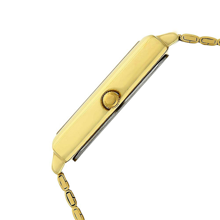 Titan Quartz Analog with Date Champagne Dial Golden Stainless Steel Strap Rectangular Shaped Watch For Men