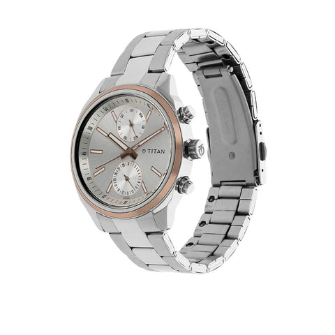 Titan Quartz Multifunction Silver Dial Stainless Steel Strap Watch for Men