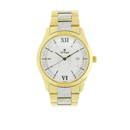 Titan Quartz Analog White Dial Stainless Steel Strap Watch for Men