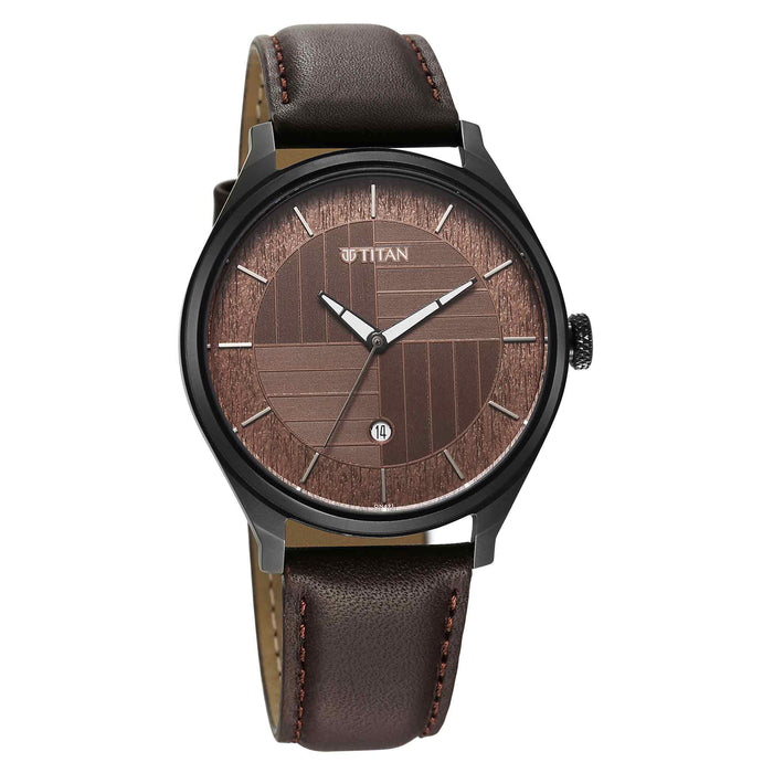 Titan Neo Economy IV Strap Material Leather Dial Colour Brown 1802QL02