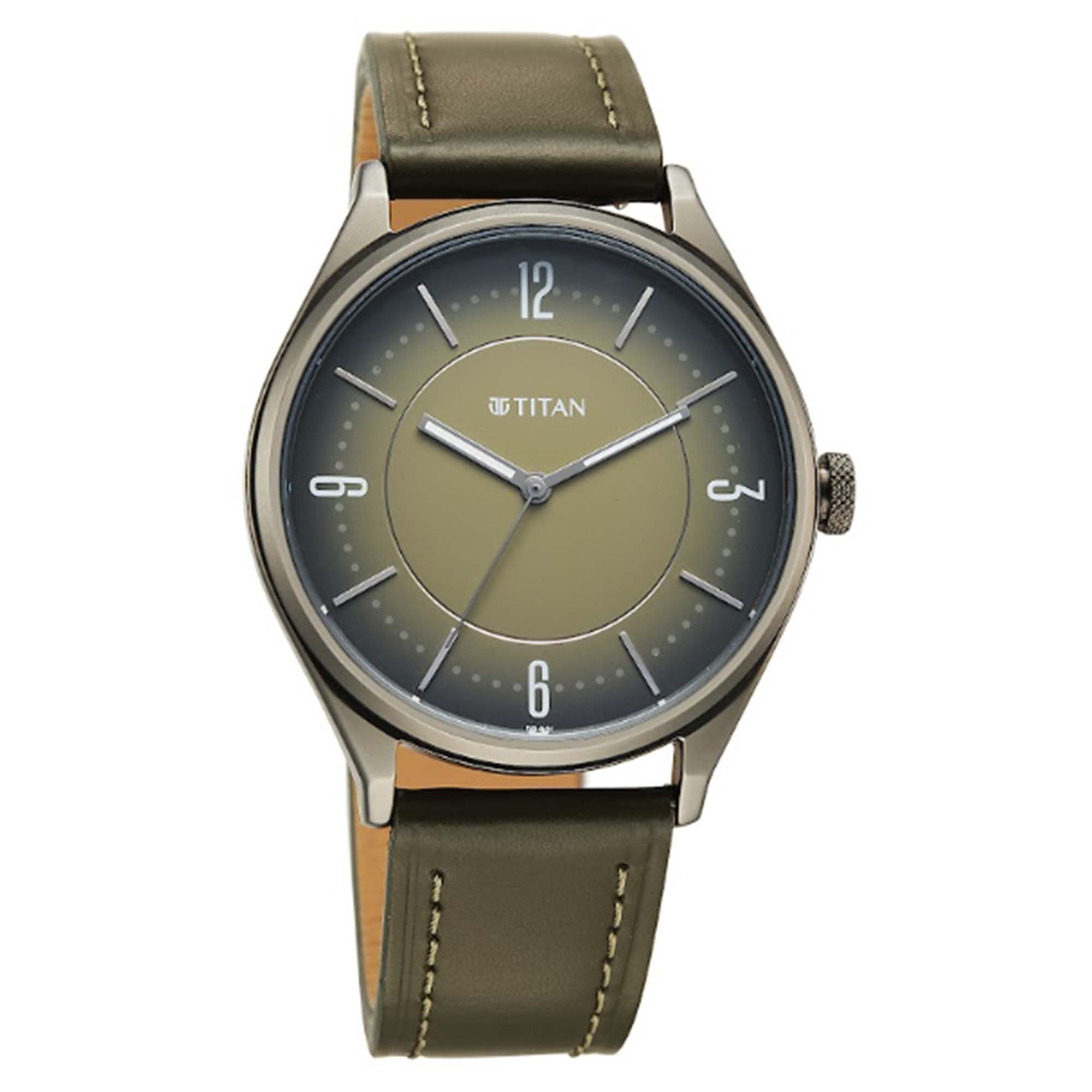 Titan Neo Economy V Green Round Dial Leather Strap Watch For Men
