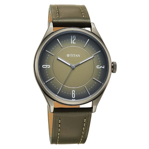 Titan Neo Economy V Green Round Dial Leather Strap Watch For Men