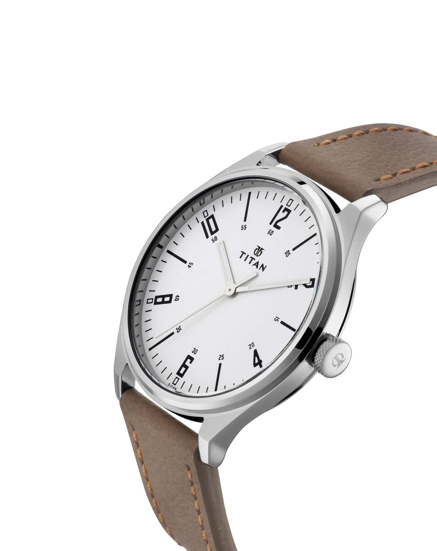 Titan Men's Urban Edge Lustrous Silver Dial Leather Watch