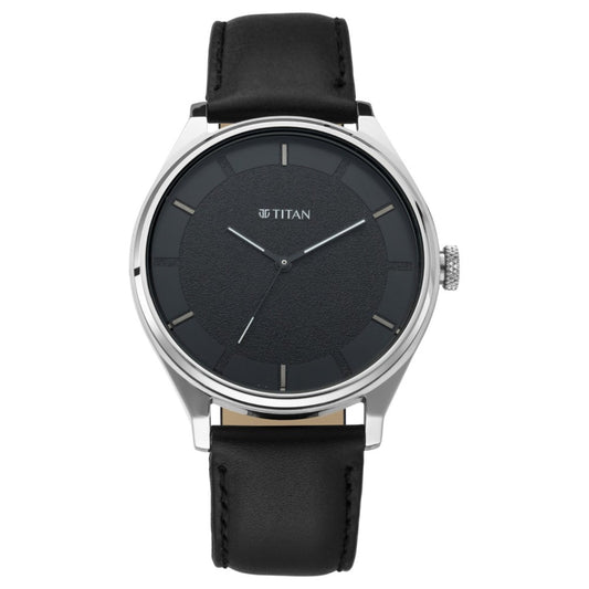 Titan Men's Minimalist Zen Watch: Sleek Leather Strap with Contrast Hands