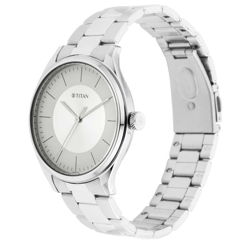 Titan Workwear Beige Dial Analog Metal Strap Watch for Men