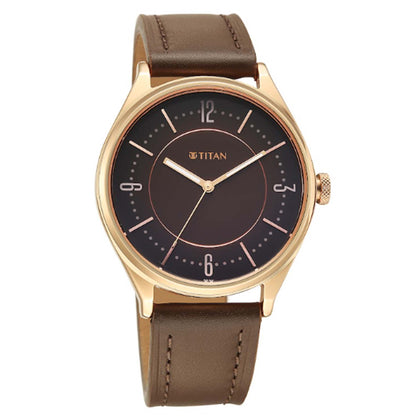 Titan Neo Economy V Brown Round Dial Leather Strap Watch For Men