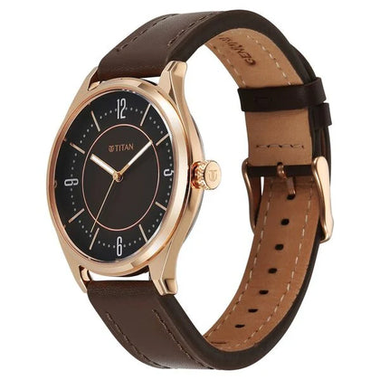 Titan Neo Economy V Brown Round Dial Leather Strap Watch For Men