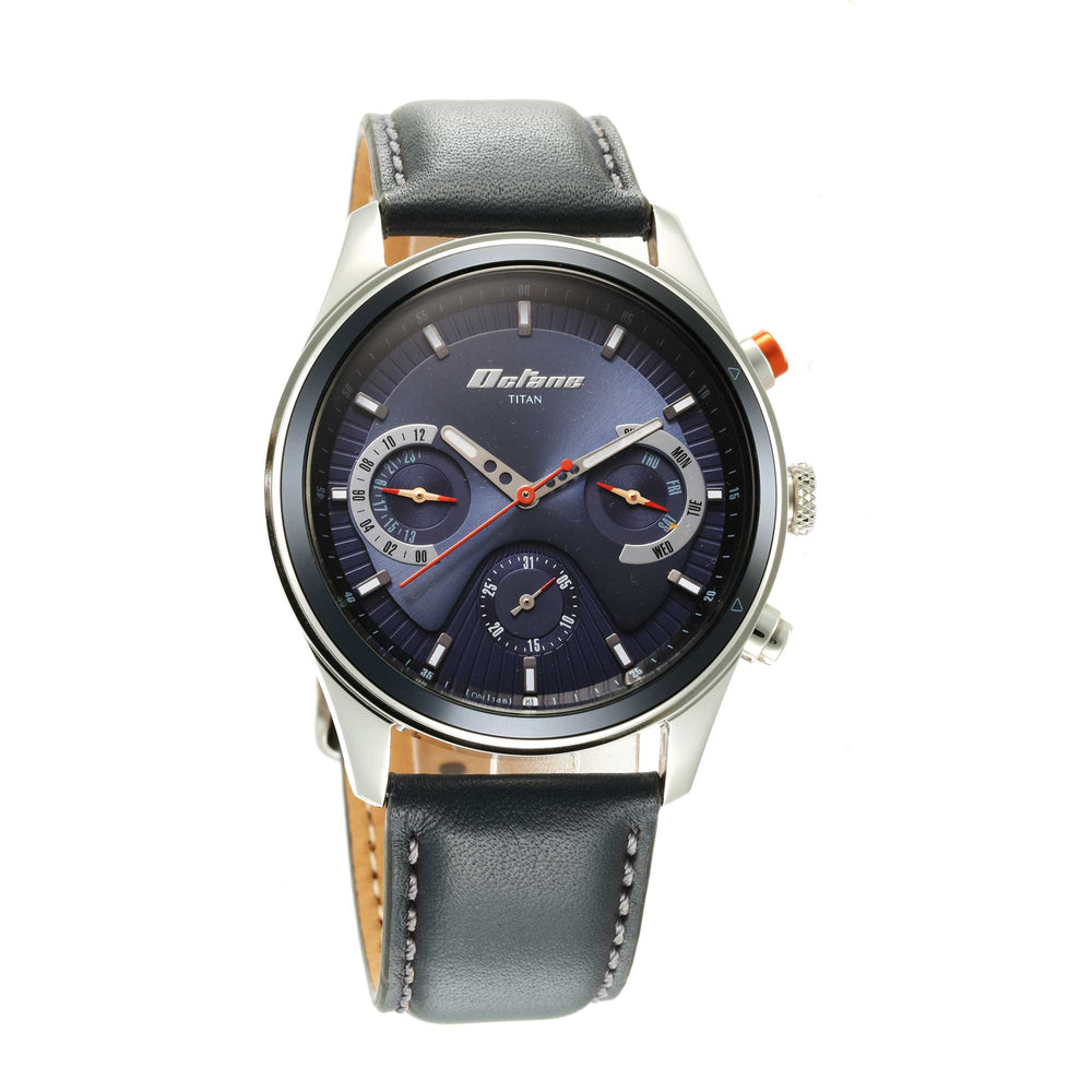 Titan Octane Quartz Multifunction Blue Dial With Blue Leather Strap Watch For Men