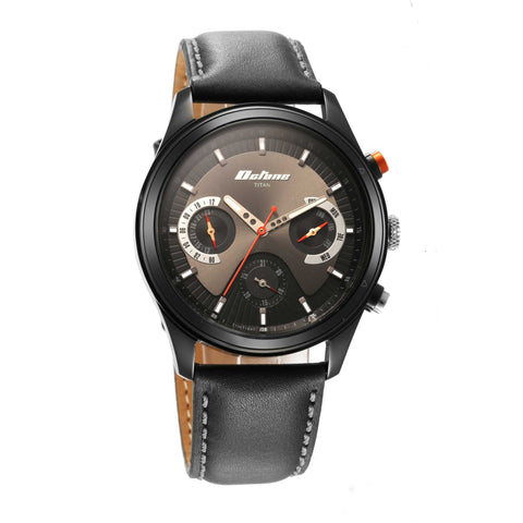 Titan Octane Quartz Multifunction Black Dial With Black Leather Strap Watch For Men