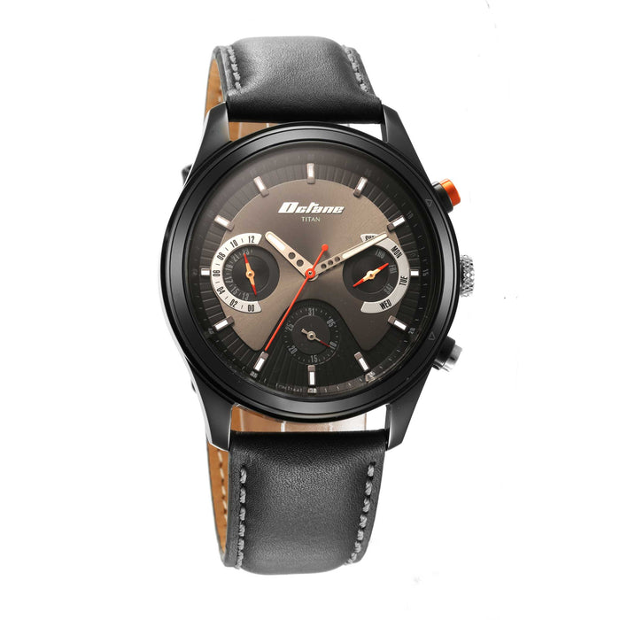 Titan Octane Quartz Multifunction Black Dial With Black Leather Strap Watch For Men