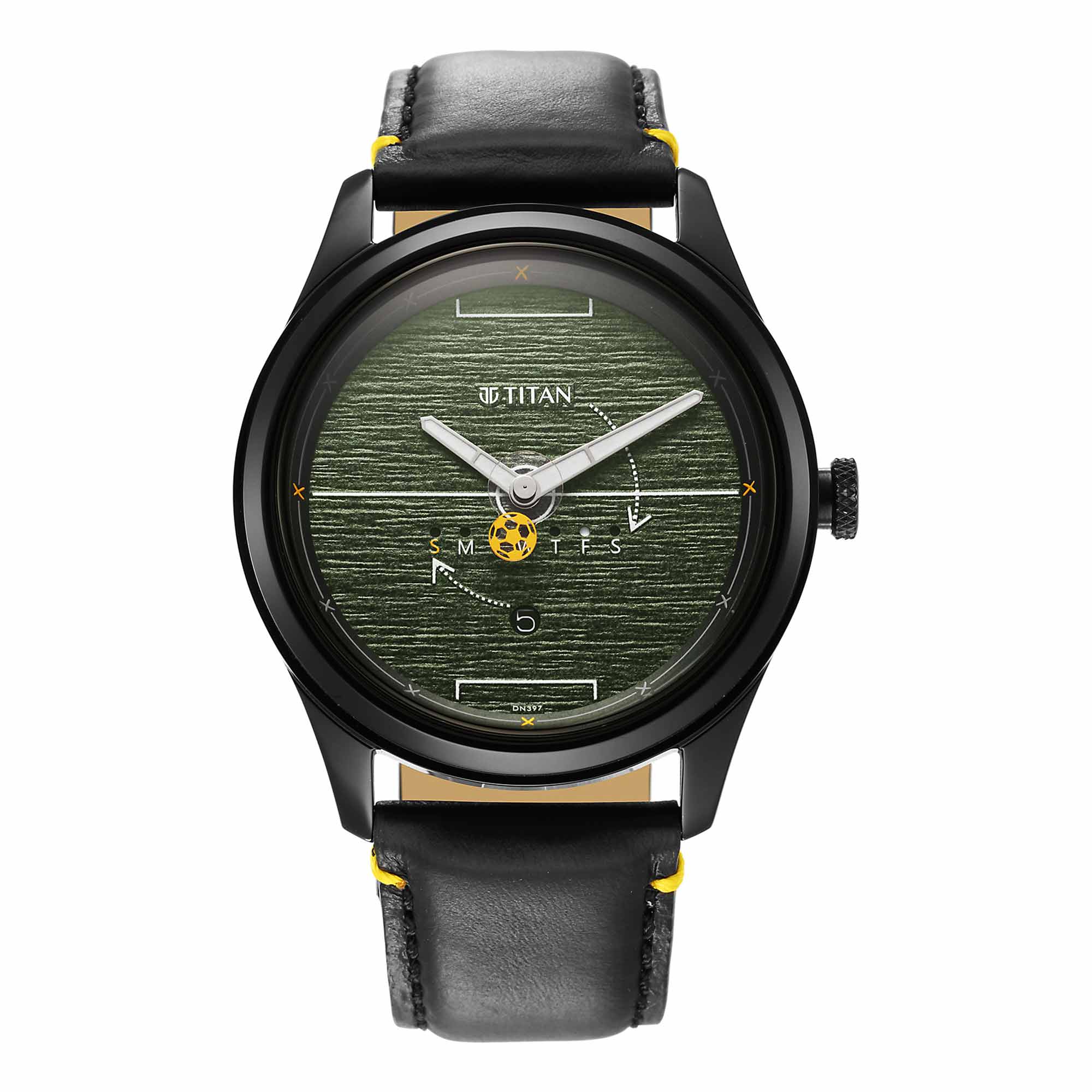 Titan Soccer Quartz Analog Green Dial Leather Strap Unisex Watch